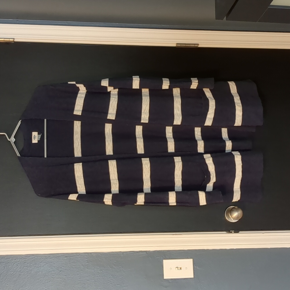 Old Navy Cardigan Navy Blue and White Stripes Women's Size L Tall